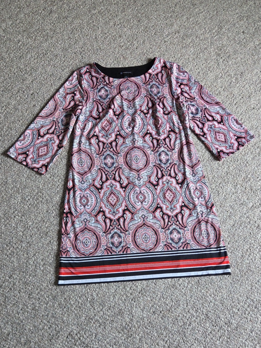 INC Paisley Print Midi Dress with Striped Hem.